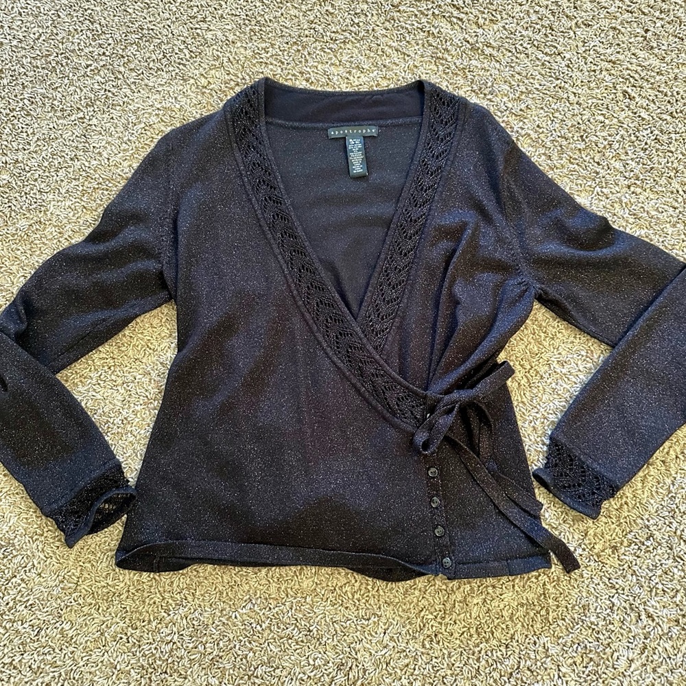 Apostrophe Dressy Sweater; Black with Metallic Bronze Flecks; Size Small